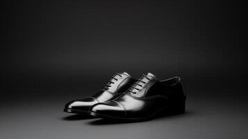 AI generated Black Oxfords shoes isolated on white background with copy space for advertisement. Generative AI photo