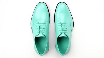 AI generated Cyan Oxfords shoes isolated on white background with copy space for advertisement. Generative AI photo