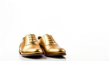 AI generated Gold Oxfords shoes isolated on white background with copy space for advertisement. Generative AI photo