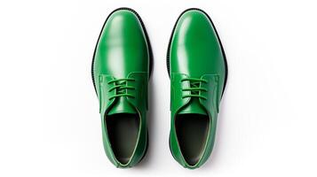 AI generated Green Oxfords shoes isolated on white background with copy space for advertisement. Generative AI photo