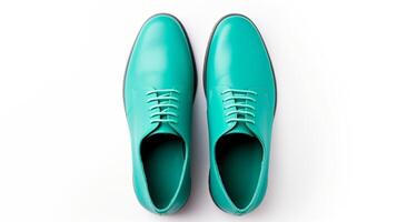 AI generated Cyan Oxfords shoes isolated on white background with copy space for advertisement. Generative AI photo