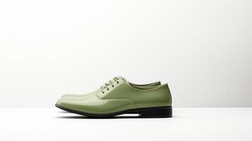 AI generated Olive Oxfords shoes isolated on white background with copy space for advertisement. Generative AI photo