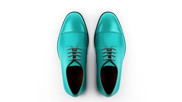 AI generated Teal Oxfords shoes isolated on white background with copy space for advertisement. Generative AI photo