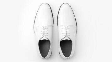 AI generated White Oxfords shoes isolated on white background with copy space for advertisement. Generative AI photo