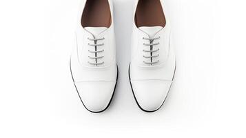 AI generated White Oxfords shoes isolated on white background with copy space for advertisement. Generative AI photo