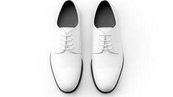 AI generated White Oxfords shoes isolated on white background with copy space for advertisement. Generative AI photo