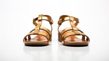 AI generated Gold Sandals shoes isolated on white background with copy space for advertisement. Generative AI photo