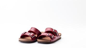 AI generated Maroon Sandals shoes isolated on white background with copy space for advertisement. Generative AI photo