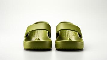 AI generated Olive Sandals shoes isolated on white background with copy space for advertisement. Generative AI photo