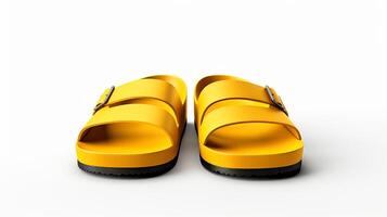 AI generated Yellow Sandals shoes isolated on white background with copy space for advertisement. Generative AI photo