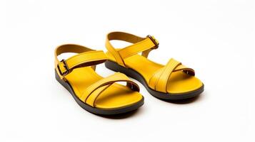 AI generated Yellow Sandals shoes isolated on white background with copy space for advertisement. Generative AI photo