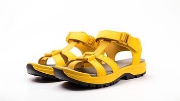 AI generated Yellow Sandals shoes isolated on white background with copy space for advertisement. Generative AI photo