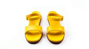 AI generated Yellow Sandals shoes isolated on white background with copy space for advertisement. Generative AI photo