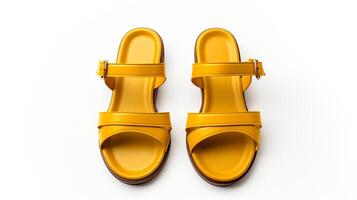 AI generated Yellow Sandals shoes isolated on white background with copy space for advertisement. Generative AI photo