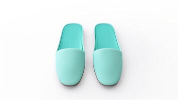 AI generated Cyan Slippers shoes isolated on white background with copy space for advertisement. Generative AI photo