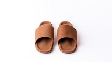 AI generated Brown Slippers shoes isolated on white background with copy space for advertisement. Generative AI photo