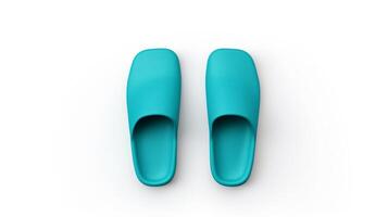 AI generated Cyan Slippers shoes isolated on white background with copy space for advertisement. Generative AI photo