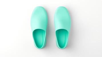 AI generated Cyan Slippers shoes isolated on white background with copy space for advertisement. Generative AI photo