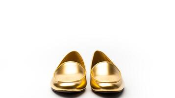 AI generated Gold Slippers shoes isolated on white background with copy space for advertisement. Generative AI photo