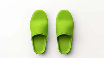AI generated Green Slippers shoes isolated on white background with copy space for advertisement. Generative AI photo