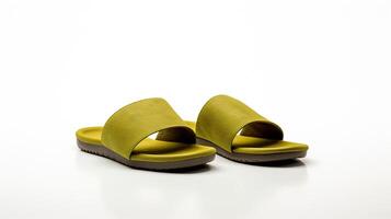 AI generated Olive Slippers shoes isolated on white background with copy space for advertisement. Generative AI photo