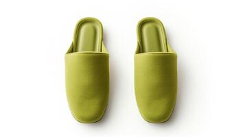 AI generated Olive Slippers shoes isolated on white background with copy space for advertisement. Generative AI photo