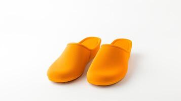 AI generated Orange Slippers shoes isolated on white background with copy space for advertisement. Generative AI photo