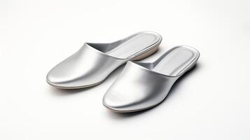 AI generated Silver Slippers shoes isolated on white background with copy space for advertisement. Generative AI photo