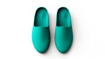 AI generated Teal Slippers shoes isolated on white background with copy space for advertisement. Generative AI photo