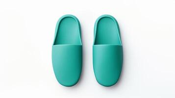 AI generated Teal Slippers shoes isolated on white background with copy space for advertisement. Generative AI photo