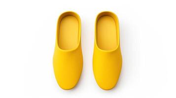 AI generated Yellow Slippers shoes isolated on white background with copy space for advertisement. Generative AI photo