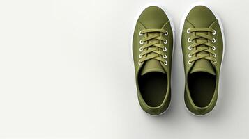 AI generated Olive Sneakers shoes isolated on white background with copy space for advertisement. Generative AI photo