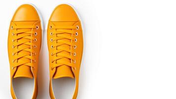 AI generated Orange Sneakers shoes isolated on white background with copy space for advertisement. Generative AI photo