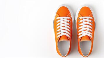 AI generated Orange Sneakers shoes isolated on white background with copy space for advertisement. Generative AI photo