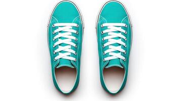 AI generated Teal Sneakers shoes isolated on white background with copy space for advertisement. Generative AI photo