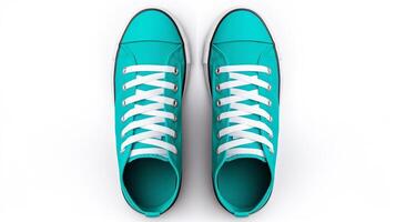 AI generated Teal Sneakers shoes isolated on white background with copy space for advertisement. Generative AI photo