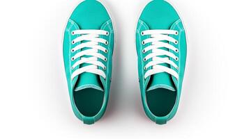 AI generated Teal Sneakers shoes isolated on white background with copy space for advertisement. Generative AI photo