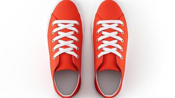 AI generated Vermilion Sneakers shoes isolated on white background with copy space for advertisement. Generative AI photo