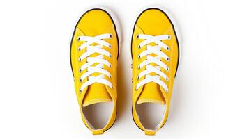 AI generated Yellow Sneakers shoes isolated on white background with copy space for advertisement. Generative AI photo