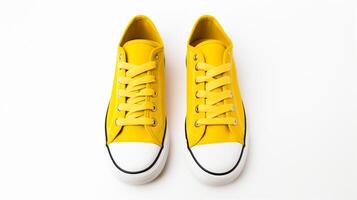 AI generated Yellow Sneakers shoes isolated on white background with copy space for advertisement. Generative AI photo