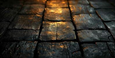AI generated Close up view of a wooden floor featuring natural patterns and textures of worm wood, home foundation inspection image photo