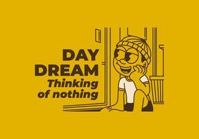 Daydream, thinking of nothing. a boy wearing a beanie was daydreaming by the window vector