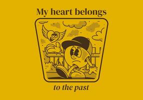 My heart belong to the past. Character illustration of a ball head and flying heart vector