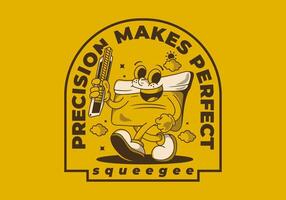 Precision makes perfect. Squeegee mascot character holding a blade, vintage style vector