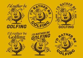 I'd rather be golfing. Vintage character illustration of a golf ball holding a golf stick vector