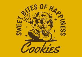 Sweet bites of happiness. Mascot character of a walking cookies in retro style vector