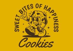 Sweet bites of happiness. Mascot character of a walking cookies in retro style vector