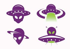 Alien spaceship logo and ufo vector set