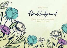 engraved floral background with copy space in hand drawn style vector