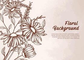 Retro engraved flowers background with copy space vector